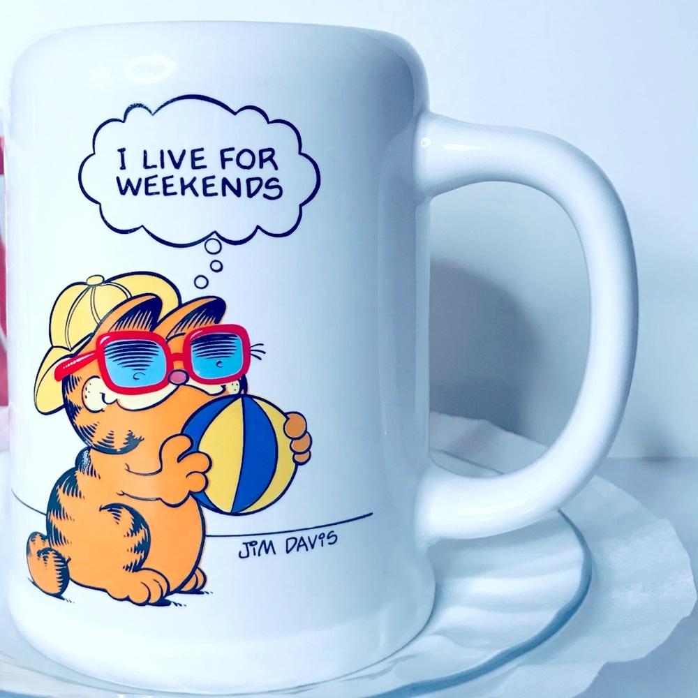 Garfield vintage I Live for Weekends coffee mug L